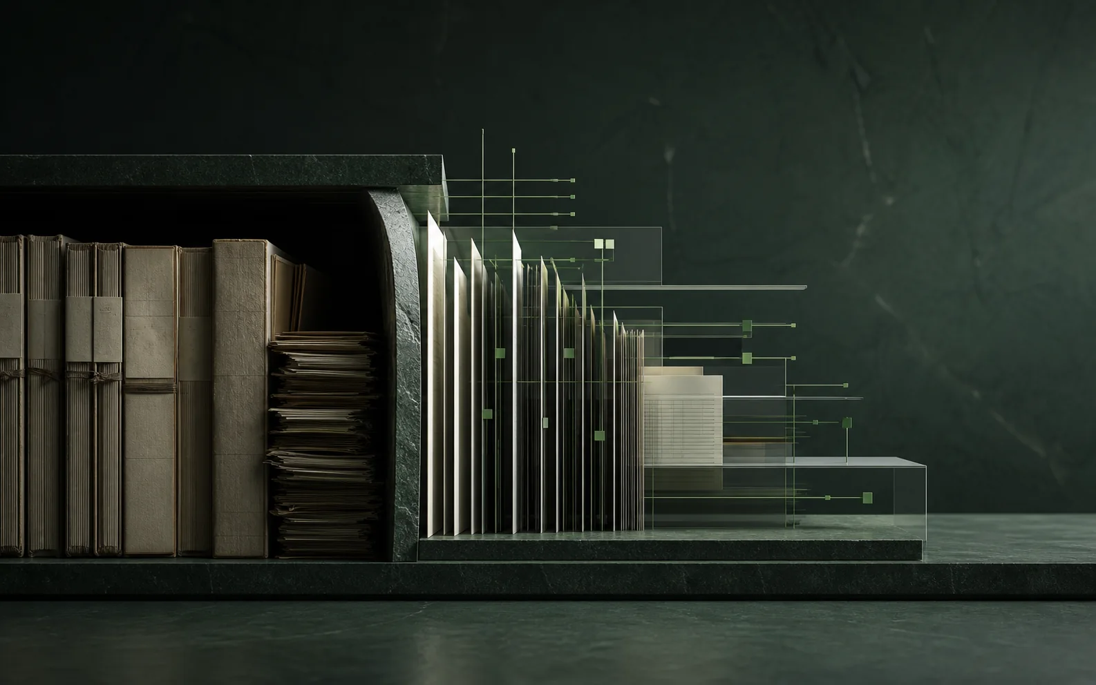 Conceptual archival knowledge structure with indexed layers.