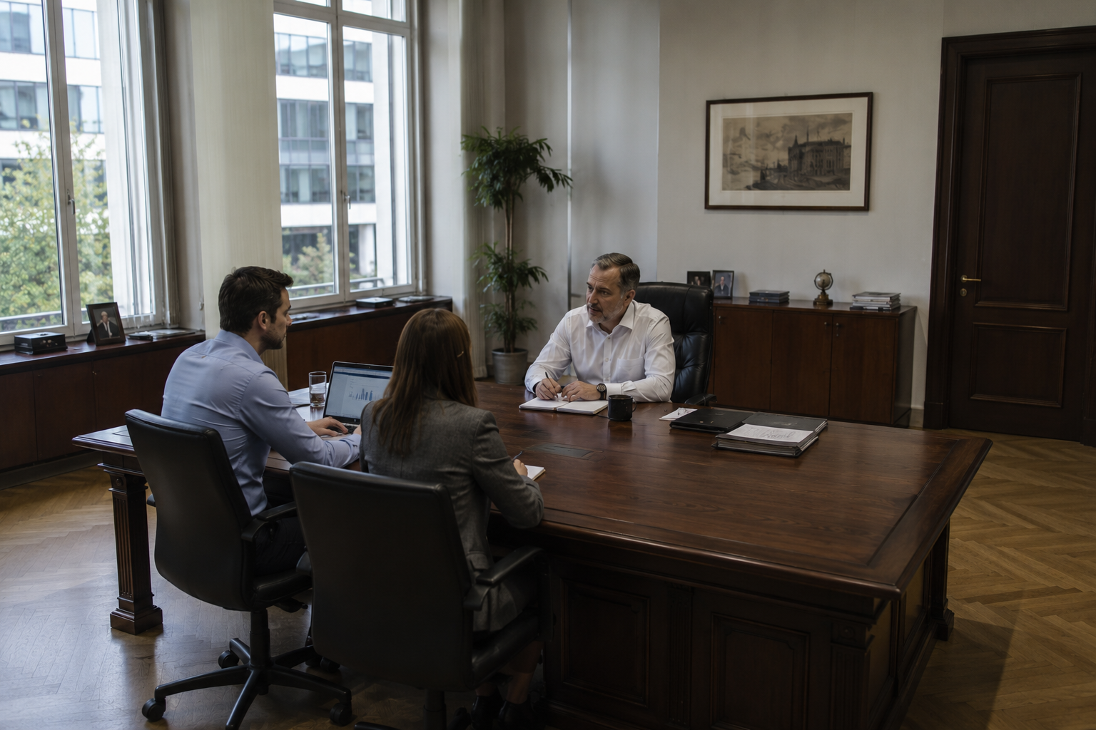 Enterprise leadership team reviewing operational data in a boardroom